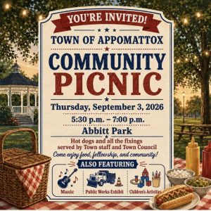 Town of Appomattox Community Picnic, Thursday, Sept. 3 5:30 pm - 7:30 pm, Abbitt Park