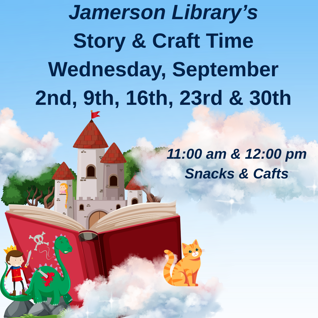 Jamerson Library's Story and Craft time Wednesday, September 16th at 11:00 am and 12:00 pm