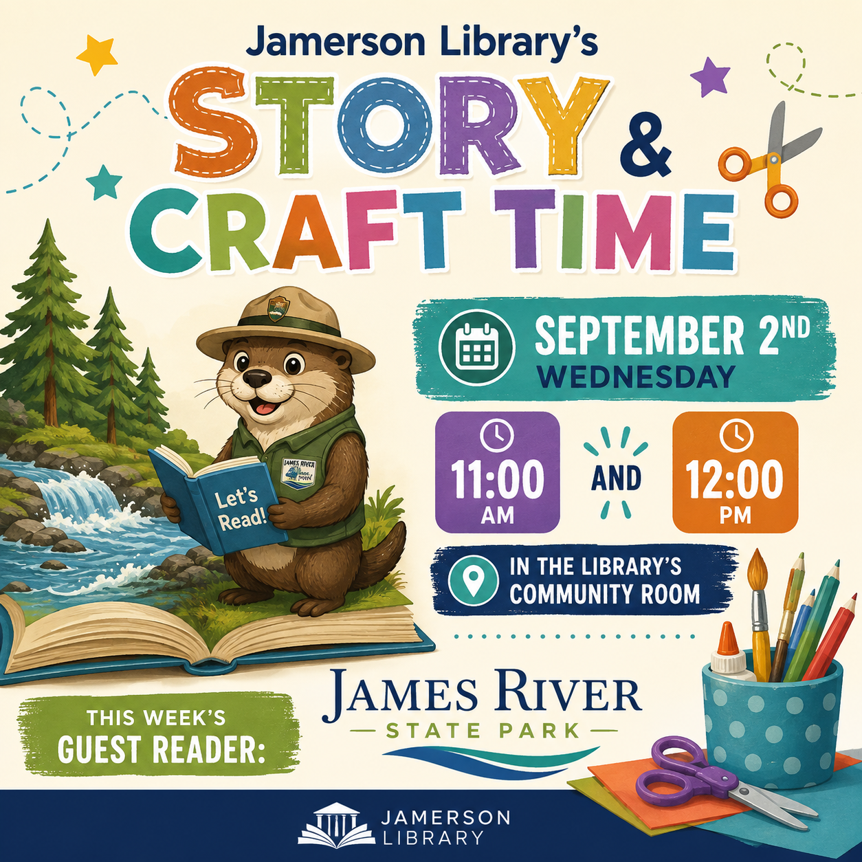 Story & Craft Time Hosted by James River State Park, Wednesday September 2nd at 11:00 am and 12:00 pm