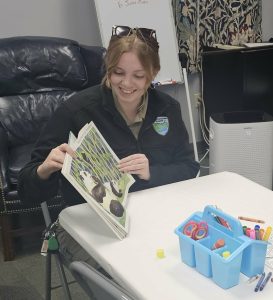 Ranger Megan from James River State Park reading the book “Bears, Bears and more Bears” as a part of the Library’s Story & Craft Time.