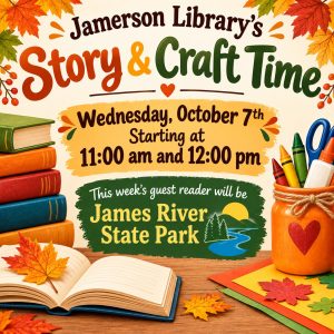 James River State Park Story & Craft Time, October 7th, 11:00 am and 12:00 pm