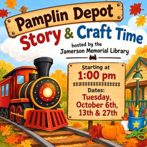 Pamplin Story and Craft time, Tuesdays, October 6th, 13th and 27th at 1:00 pm