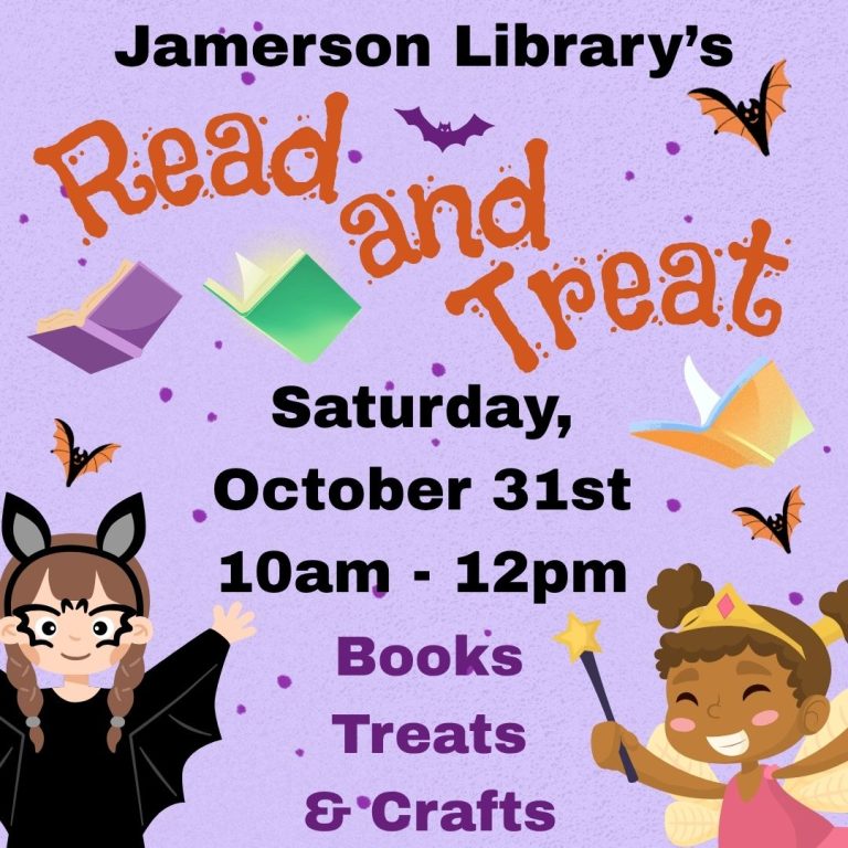 Jamerson Library's Read and Treat, Saturday, October 31st, 10 AM - 12 PM, Books Treats & Crafts